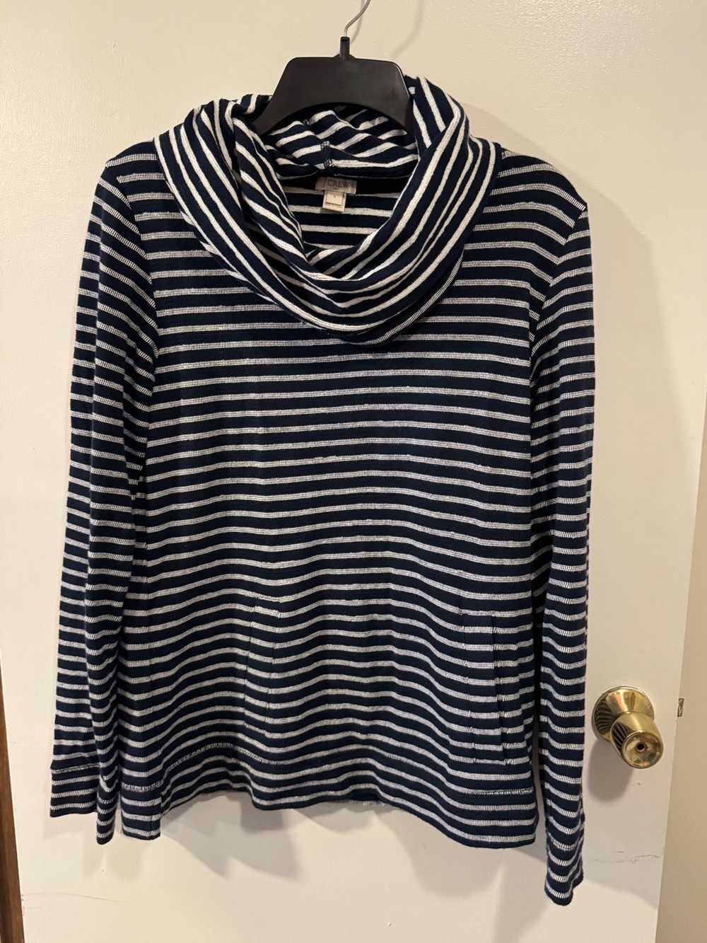 J.Crew Factory Striped Cowl Neck Terry Blouse in Blue and White Size Small